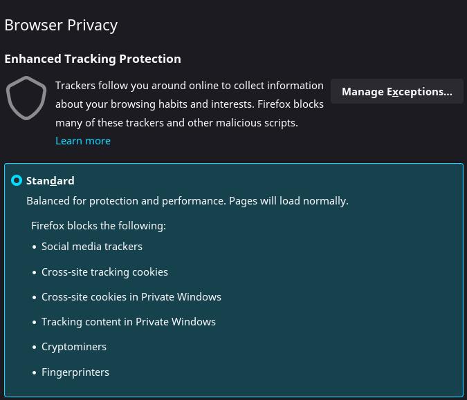 Конфиденциальность в Firefox