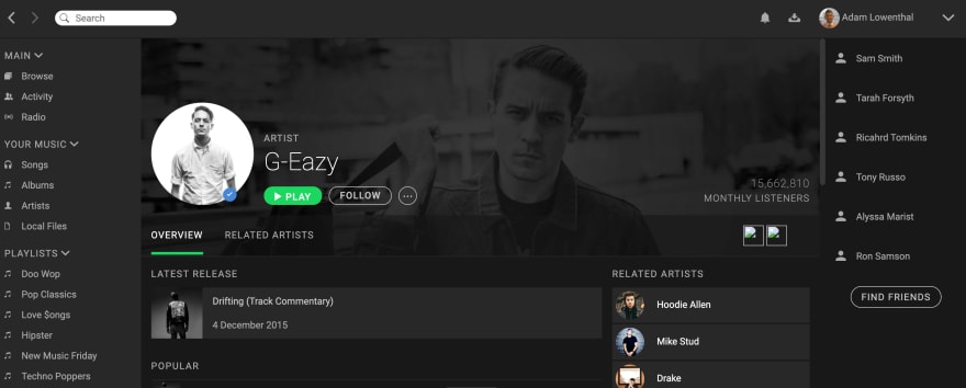 Страница исполнителя в Spotify