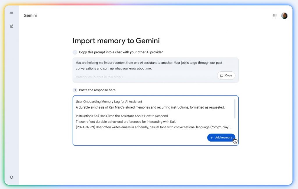 Gemini тепер може імпортувати вашу історію розмов з інших чат-ботів